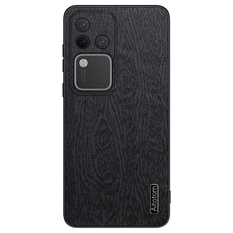 For vivo S18 Pro 5G Case Wood Grain Anti-scratch PU+PC+TPU Protective Shell - Black