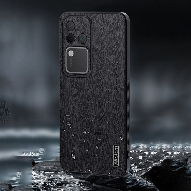 For vivo S18 Pro 5G Case Wood Grain Anti-scratch PU+PC+TPU Protective Shell - Black