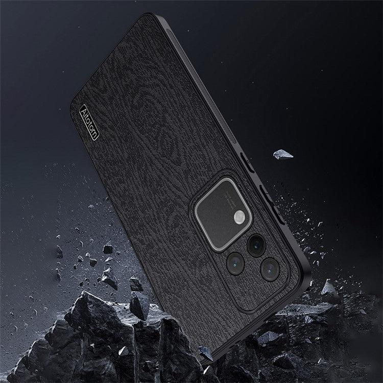 For vivo S18 Pro 5G Case Wood Grain Anti-scratch PU+PC+TPU Protective Shell - Black