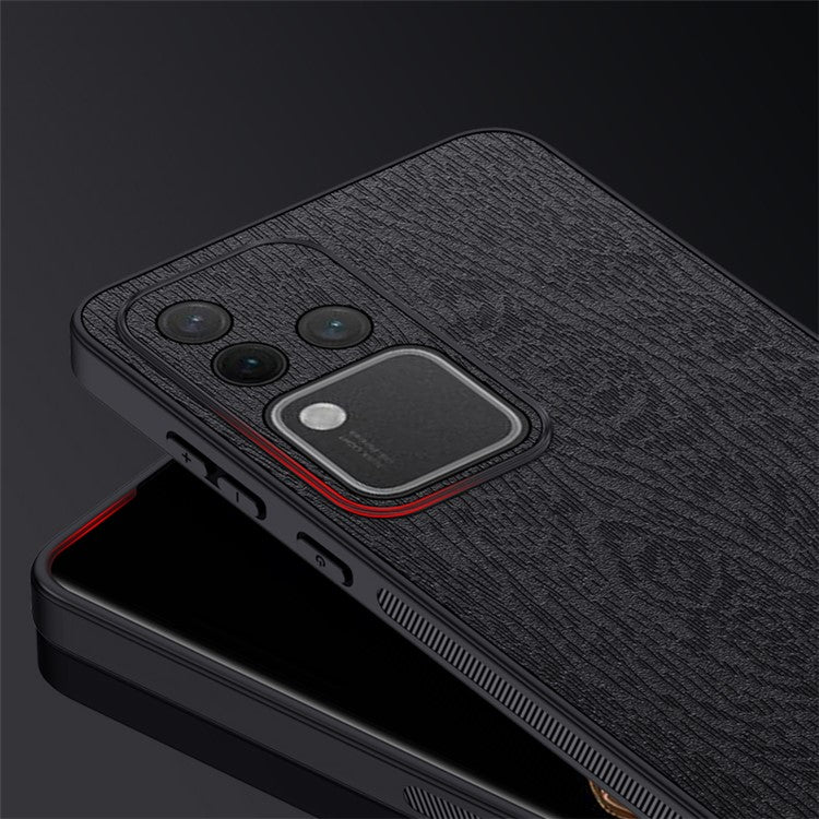 For vivo S18 Pro 5G Case Wood Grain Anti-scratch PU+PC+TPU Protective Shell - Black