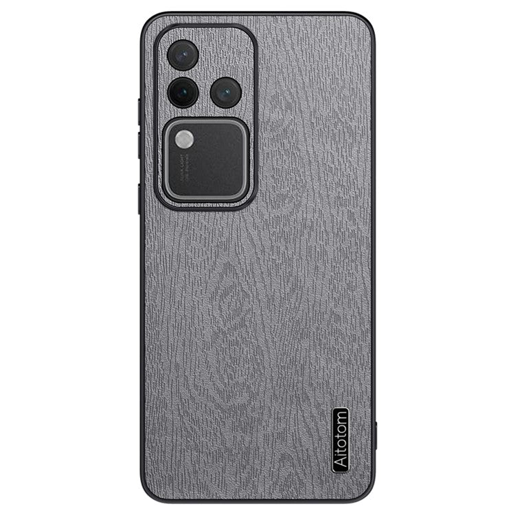 For vivo S18 Pro 5G Case Wood Grain Anti-scratch PU+PC+TPU Protective Shell - Grey