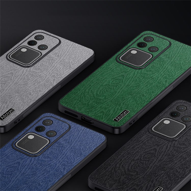 For vivo S18 Pro 5G Case Wood Grain Anti-scratch PU+PC+TPU Protective Shell - Grey