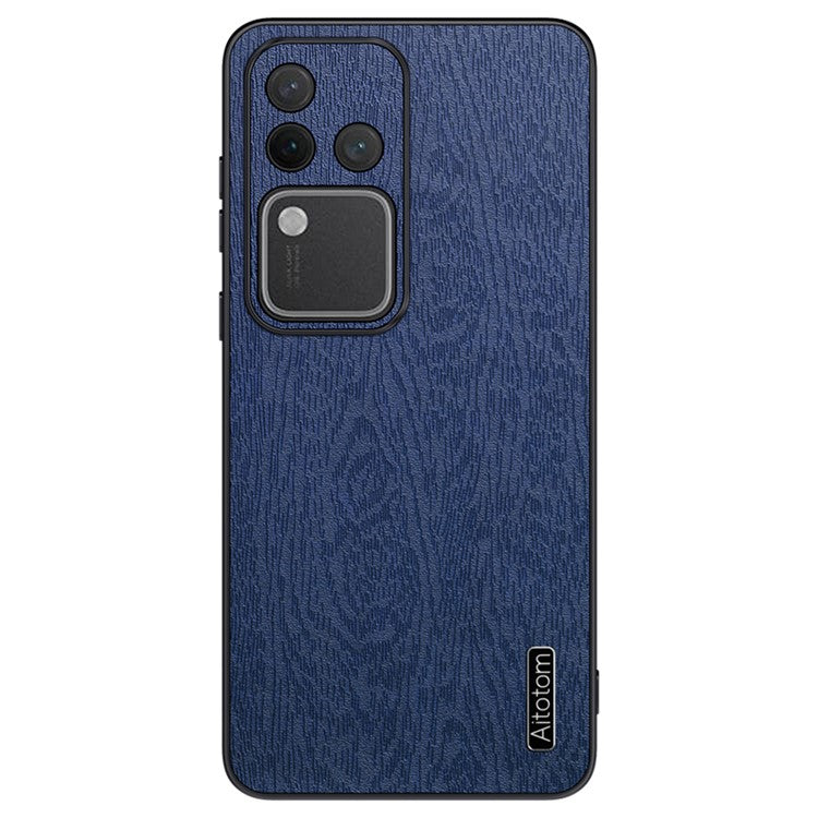 For vivo S18 Pro 5G Case Wood Grain Anti-scratch PU+PC+TPU Protective Shell - Blue