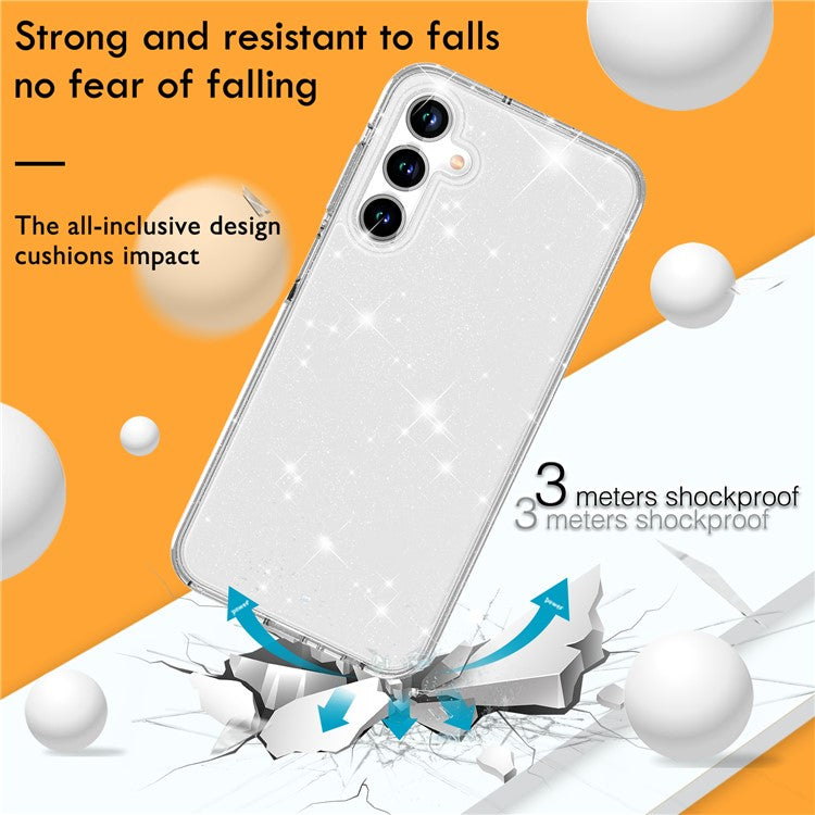 Cell Phone Cover for Samsung Galaxy A55 5G Case PC+TPU Anti-scratch Sparkly Glitter Mobile Shell - White