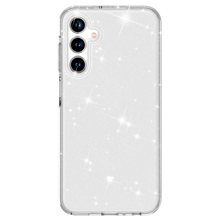 Cell Phone Cover for Samsung Galaxy A55 5G Case PC+TPU Anti-scratch Sparkly Glitter Mobile Shell - White