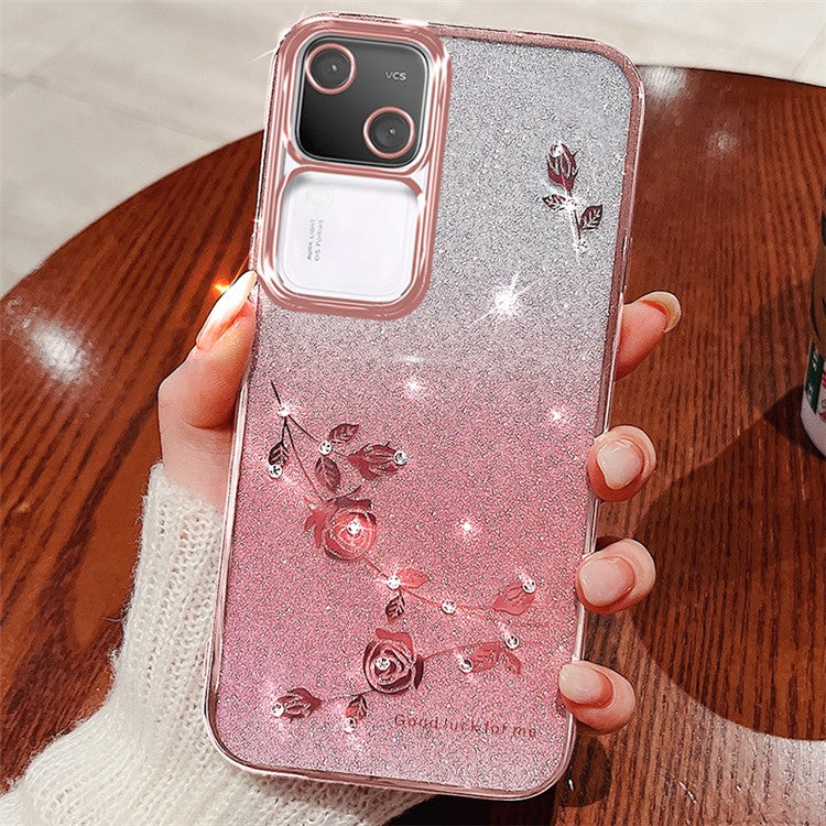 KADEM For vivo S18 5G Gradient Cell Phone Case Flower Decor TPU Cover - Rose Gold