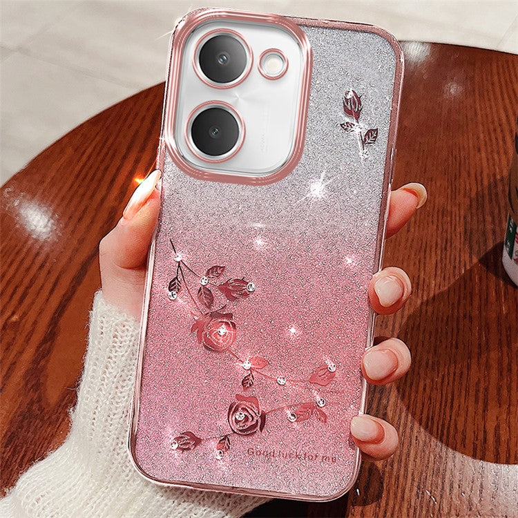 KADEM TPU Phone Case for vivo Y100i 5G Cell Phone Cover Flower Decor Gradient Shell - Rose Gold