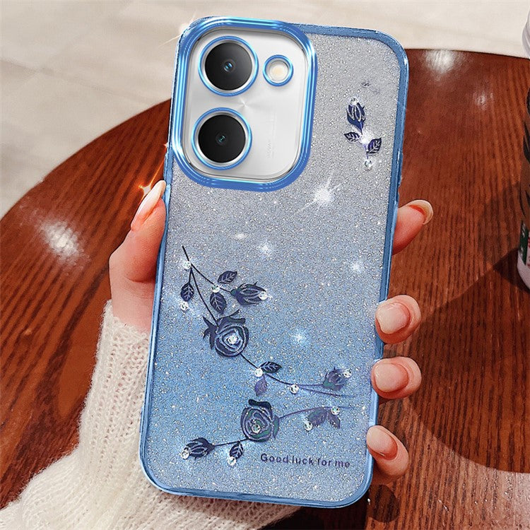 KADEM TPU Phone Case for vivo Y100i 5G Cell Phone Cover Flower Decor Gradient Shell - Blue