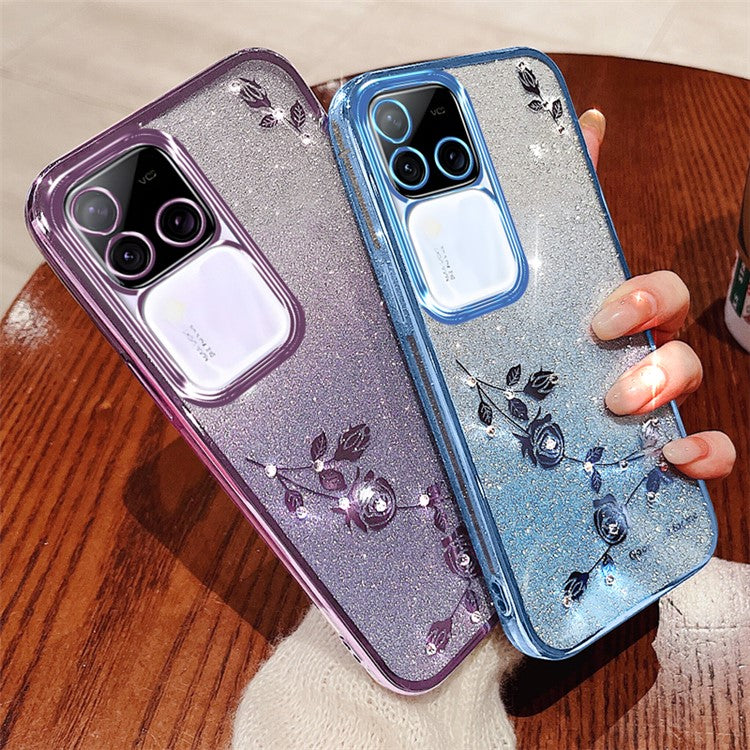 KADEM For vivo S18 Pro 5G Case Rhinestone Flower Gradient Color TPU Mobile Phone Cover with Strap - Purple