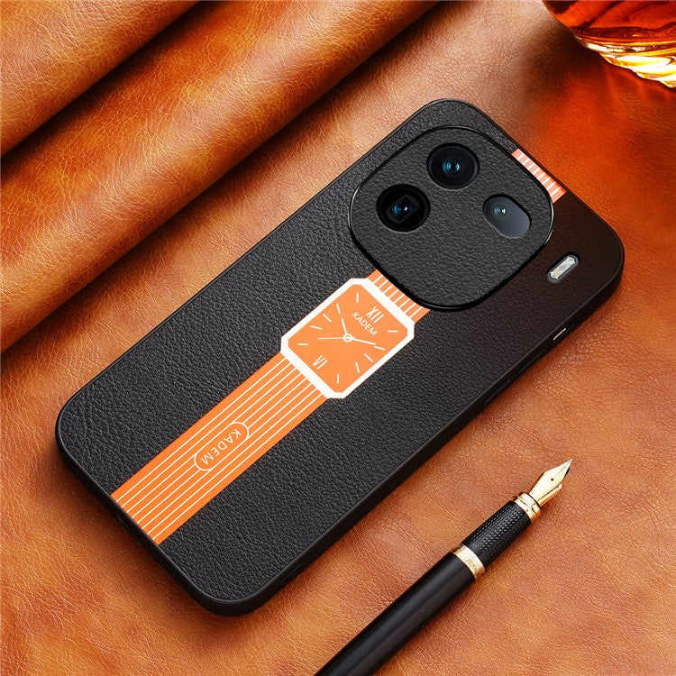 KADEM For vivo iQOO 12 Pro 5G Cell Phone Case Watch Pattern Leather Coated Acrylic+TPU Back Cover - Orange