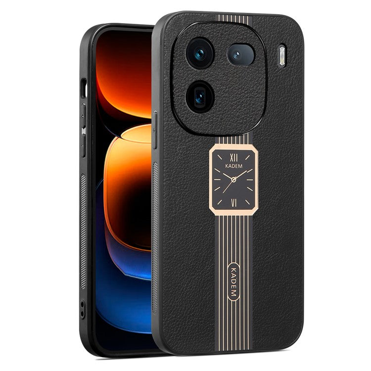 KADEM For vivo iQOO 12 Pro 5G Cell Phone Case Watch Pattern Leather Coated Acrylic+TPU Back Cover - Black