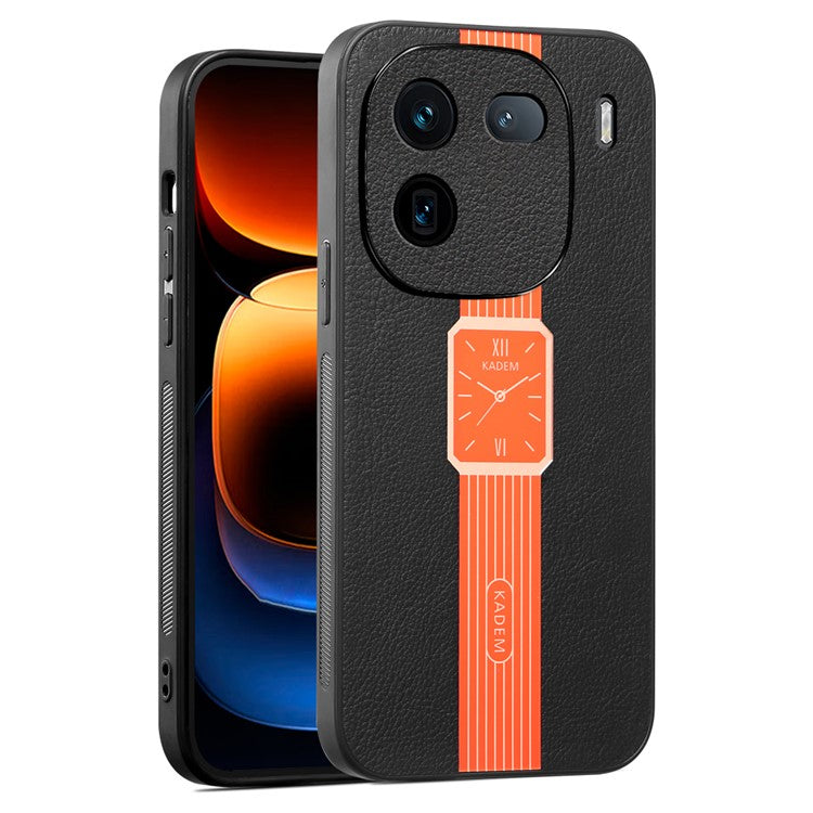 KADEM For vivo iQOO 12 5G Case Electroplating Leather+Acrylic+TPU Anti-scratch Cell Phone Cover - Orange