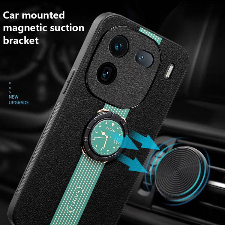 KADEM For vivo iQOO 12 Pro 5G Case Ring Kickstand Watch Pattern Leather Coating Acrylic+TPU Cover - Green