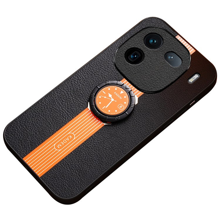 KADEM For vivo iQOO 12 Pro 5G Case Ring Kickstand Watch Pattern Leather Coating Acrylic+TPU Cover - Orange