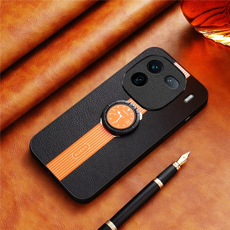 KADEM For vivo iQOO 12 Pro 5G Case Ring Kickstand Watch Pattern Leather Coating Acrylic+TPU Cover - Orange