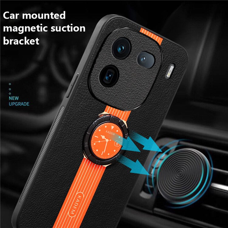 KADEM For vivo iQOO 12 5G Cell Phone Case Leather+Acrylic+TPU Electroplated Cover with Ring Kickstand - Orange