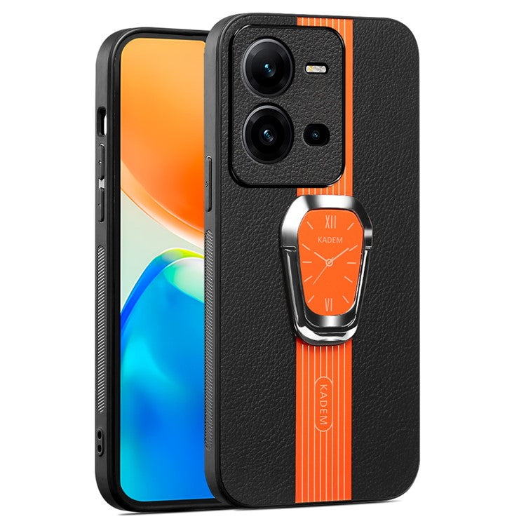 KADEM For vivo V25e 4G / V25 5G Leather+TPU+Acrylic Case Electroplating Kickstand Phone Cover - Orange