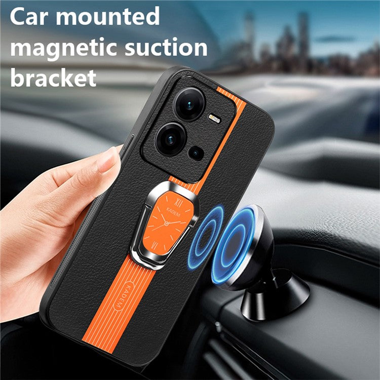 KADEM For vivo V25e 4G / V25 5G Leather+TPU+Acrylic Case Electroplating Kickstand Phone Cover - Orange