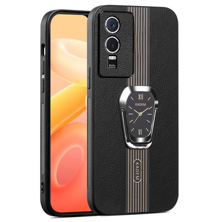 KADEM For vivo Y76s / Y74s Case Foldable Kickstand Leather+TPU+Acrylic Anti-scratch Phone Cover - Black