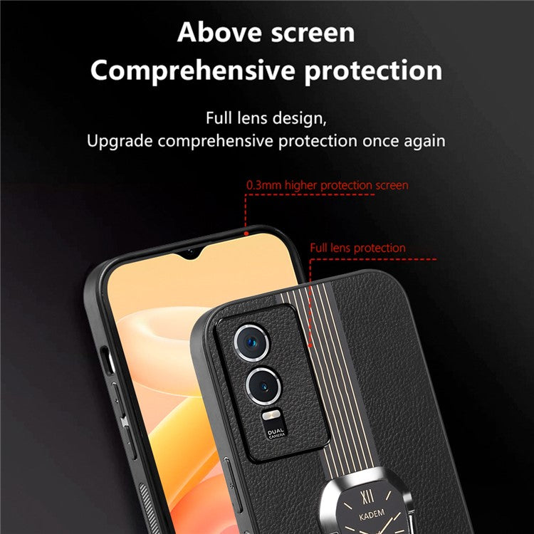 KADEM For vivo Y76s / Y74s Case Foldable Kickstand Leather+TPU+Acrylic Anti-scratch Phone Cover - Black