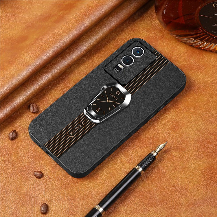 KADEM For vivo Y76s / Y74s Case Foldable Kickstand Leather+TPU+Acrylic Anti-scratch Phone Cover - Black