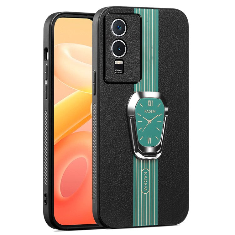 KADEM For vivo Y76s / Y74s Case Foldable Kickstand Leather+TPU+Acrylic Anti-scratch Phone Cover - Green