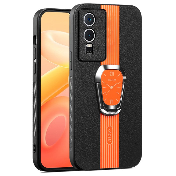 KADEM For vivo Y76s / Y74s Case Foldable Kickstand Leather+TPU+Acrylic Anti-scratch Phone Cover - Orange