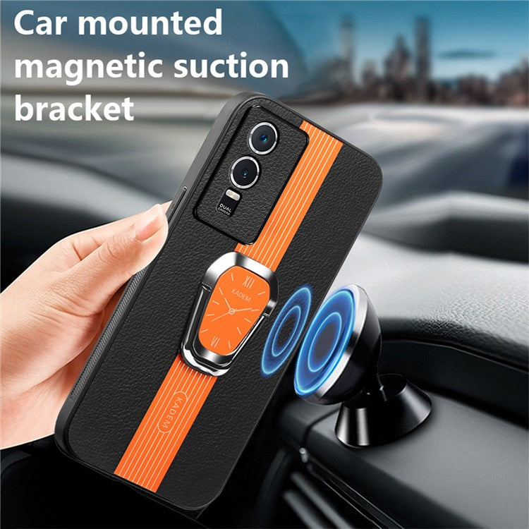 KADEM For vivo Y76s / Y74s Case Foldable Kickstand Leather+TPU+Acrylic Anti-scratch Phone Cover - Orange