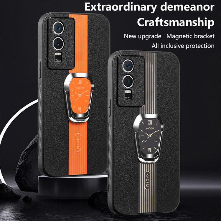 KADEM For vivo Y76s / Y74s Case Foldable Kickstand Leather+TPU+Acrylic Anti-scratch Phone Cover - Orange