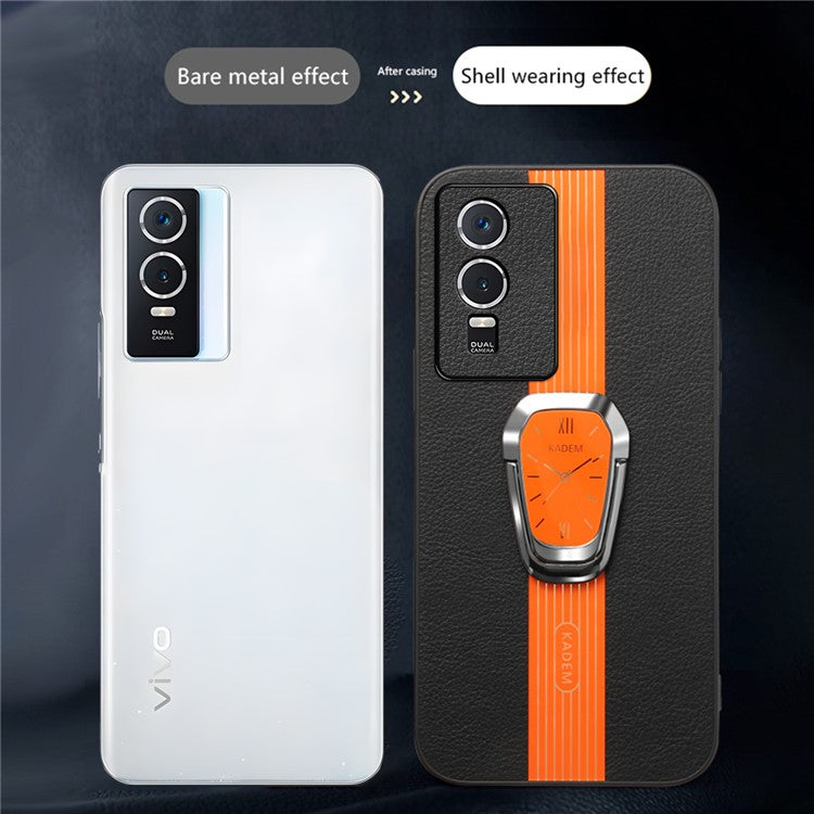 KADEM For vivo Y76s / Y74s Case Foldable Kickstand Leather+TPU+Acrylic Anti-scratch Phone Cover - Orange