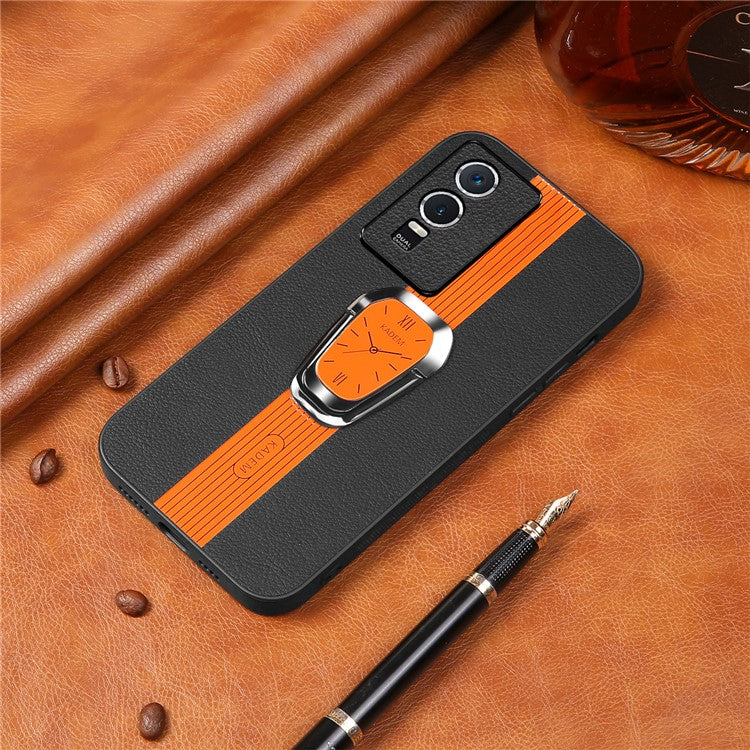 KADEM For vivo Y76s / Y74s Case Foldable Kickstand Leather+TPU+Acrylic Anti-scratch Phone Cover - Orange