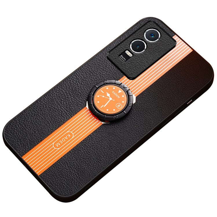 KADEM For vivo Y76s / Y74s Case Ring Kickstand Leather Coated Watch Pattern Phone Protective Cover - Orange