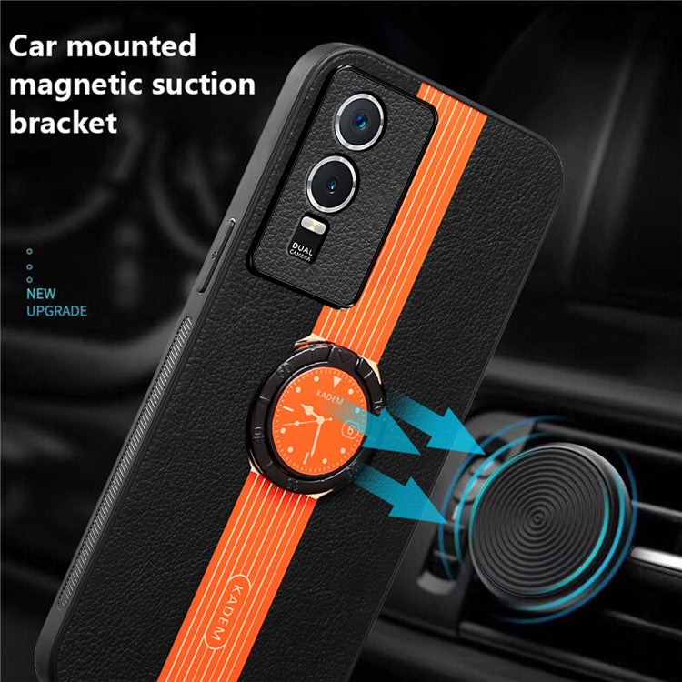 KADEM For vivo Y76s / Y74s Case Ring Kickstand Leather Coated Watch Pattern Phone Protective Cover - Orange