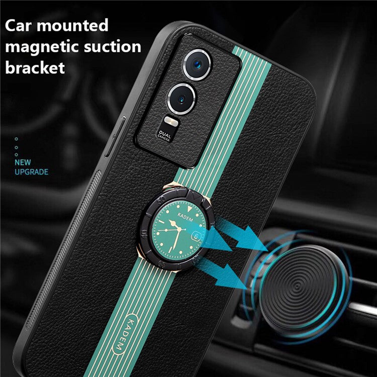 KADEM For vivo Y76s / Y74s Case Ring Kickstand Leather Coated Watch Pattern Phone Protective Cover - Green