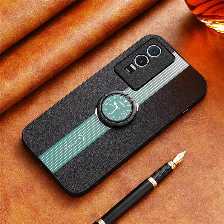 KADEM For vivo Y76s / Y74s Case Ring Kickstand Leather Coated Watch Pattern Phone Protective Cover - Green