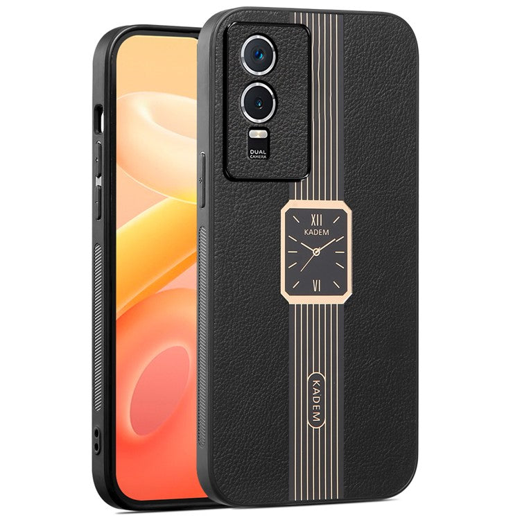 KADEM For vivo Y76s / Y74s Case PU Leather+Acrylic+TPU Watch Pattern Anti-fall Phone Cover - Black