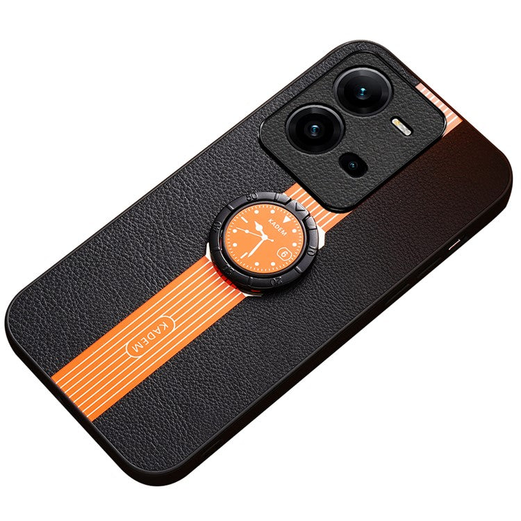 KADEM For vivo V25e 4G / V25 5G Case Leather+Acrylic+TPU Electroplated Ring Kickstand Cellphone Cover - Orange