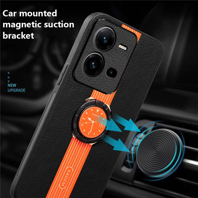 KADEM For vivo V25e 4G / V25 5G Case Leather+Acrylic+TPU Electroplated Ring Kickstand Cellphone Cover - Orange