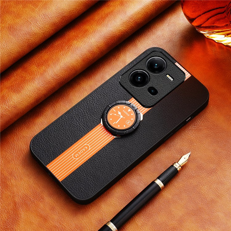 KADEM For vivo V25e 4G / V25 5G Case Leather+Acrylic+TPU Electroplated Ring Kickstand Cellphone Cover - Orange