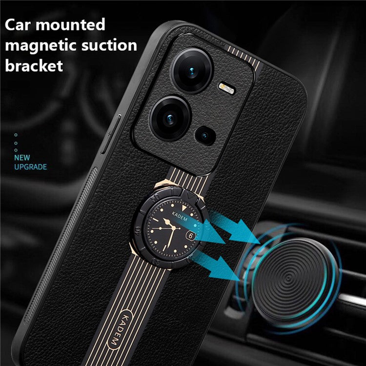 KADEM For vivo V25e 4G / V25 5G Case Leather+Acrylic+TPU Electroplated Ring Kickstand Cellphone Cover - Black