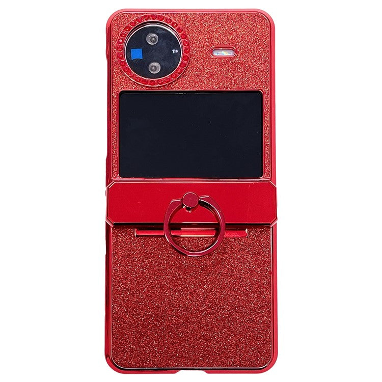 For vivo X Flip Cell Phone Case Slim-Fit Hard PC Metal Kickstand Back Shell - Red