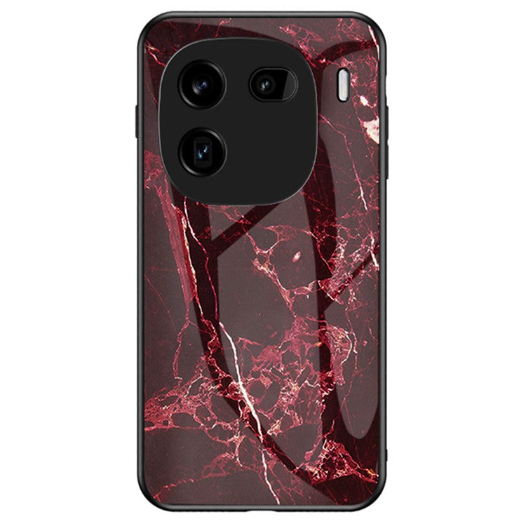 For vivo iQOO 12 Pro 5G Phone Case Tempered Glass+PC+TPU Cover - Blood Red Marble