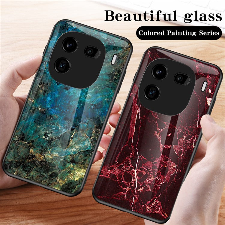 For vivo iQOO 12 Pro 5G Phone Case Tempered Glass+PC+TPU Cover - Blood Red Marble