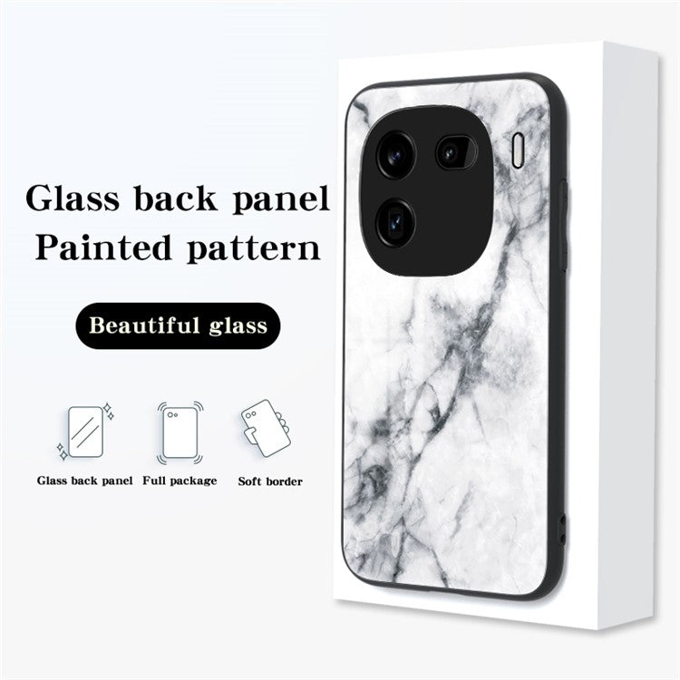 For vivo iQOO 12 Pro 5G Phone Case Tempered Glass+PC+TPU Cover - White Marble