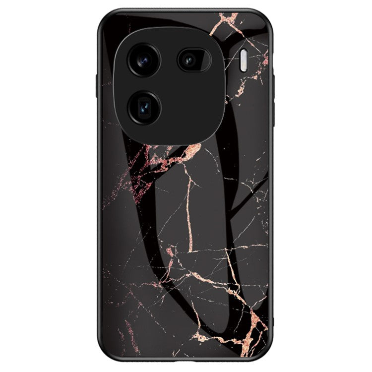 For vivo iQOO 12 Pro 5G Phone Case Tempered Glass+PC+TPU Cover - Gold Black Marble