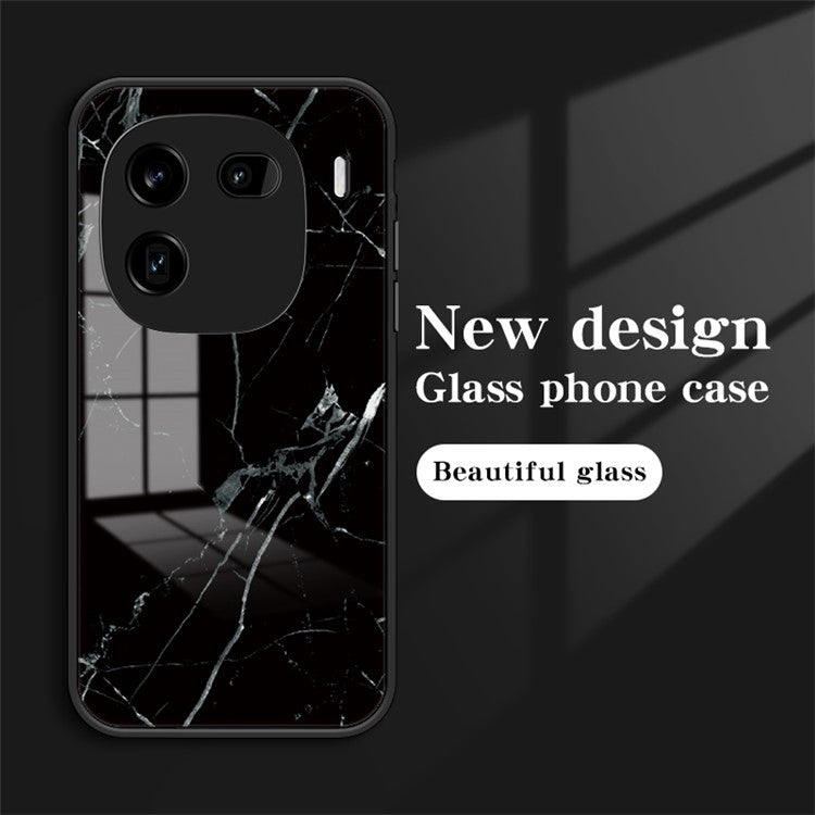 For vivo iQOO 12 Pro 5G Phone Case Tempered Glass+PC+TPU Cover - Black Marble