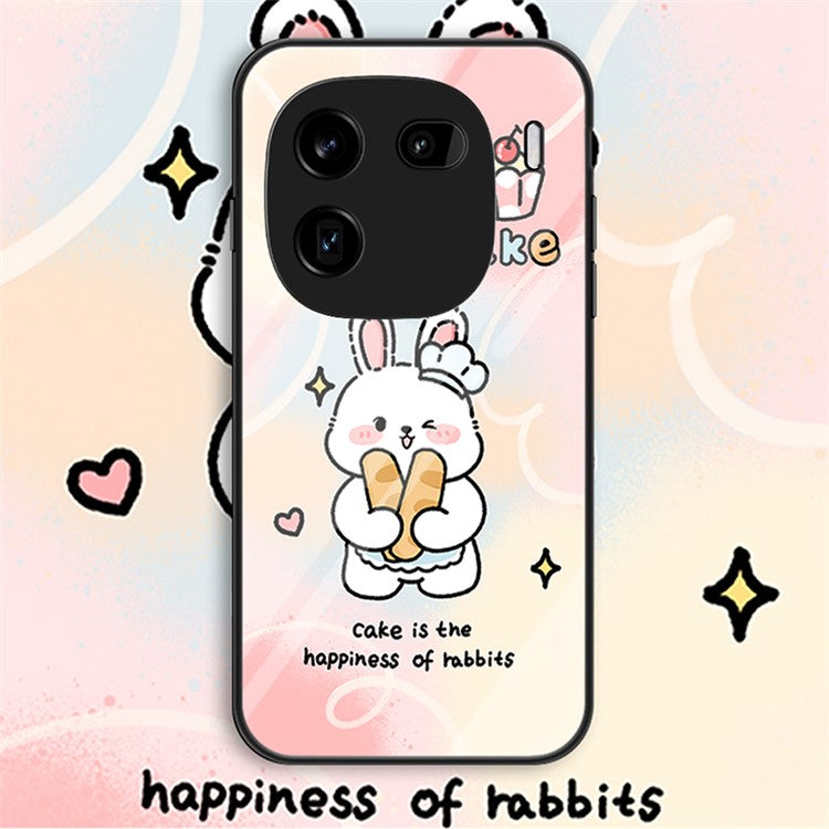 For vivo iQOO 12 Pro 5G Tempered Glass+PC+TPU Case Pattern Printing - Happy Rabbit