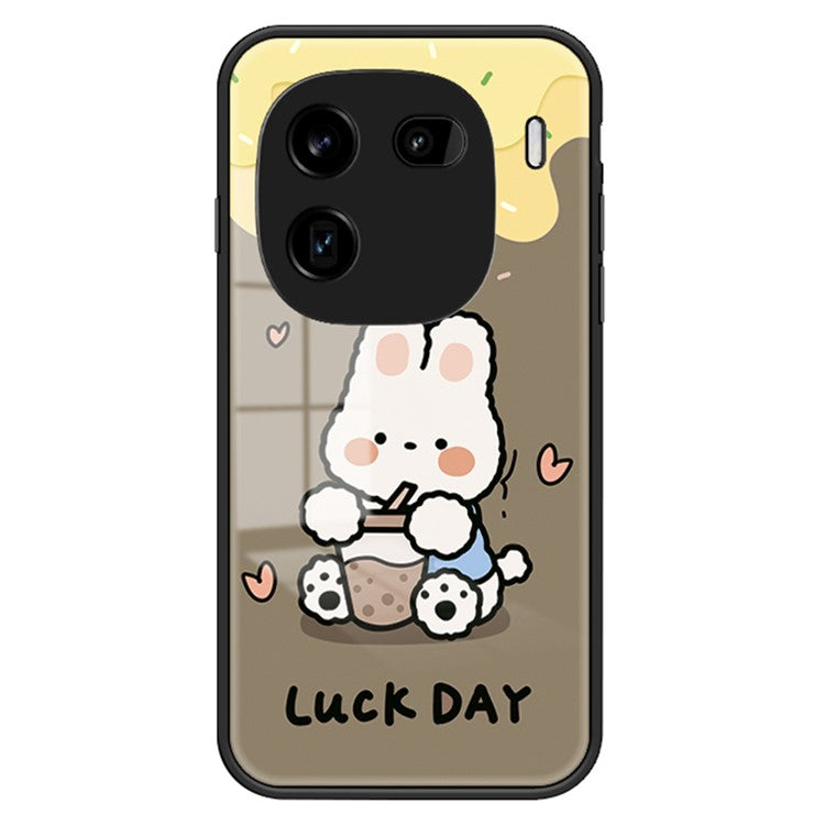 For vivo iQOO 12 Pro 5G Tempered Glass+PC+TPU Case Pattern Printing - Milk Tea Rabbit