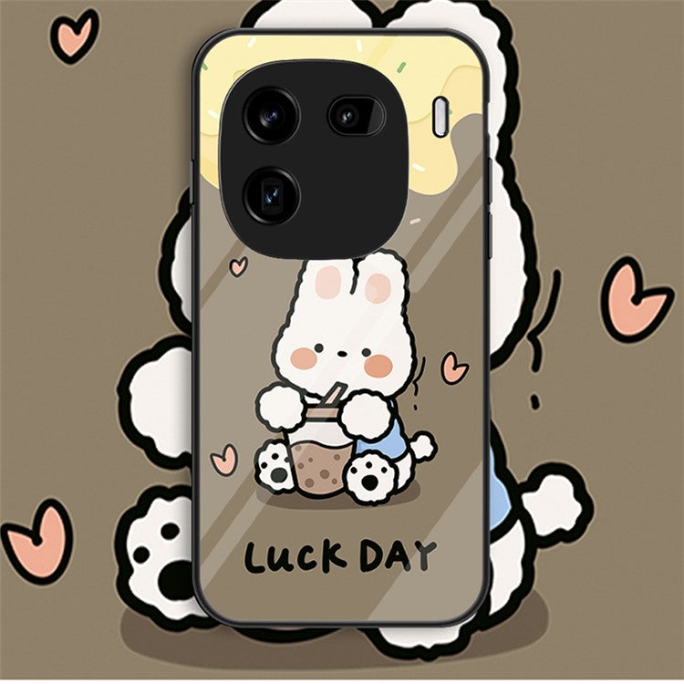 For vivo iQOO 12 Pro 5G Tempered Glass+PC+TPU Case Pattern Printing - Milk Tea Rabbit