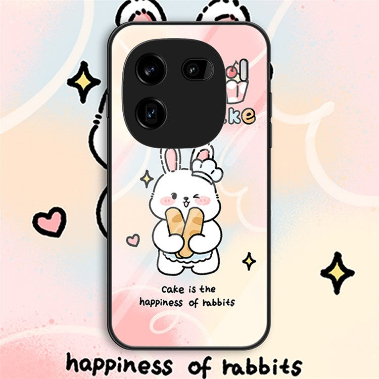 For vivo iQOO 12 5G Tempered Glass Phone Case Pattern Printing Phone Cover - Happy Rabbit